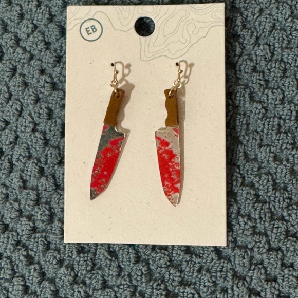 Halloween Red and Silver Knife Earrings - Picture 1 of 3